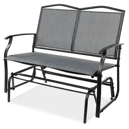 Front. Hivvago - 2 Seater Mesh Patio Loveseat Swing Glider Rocker with Armrests in Grey - Gray.