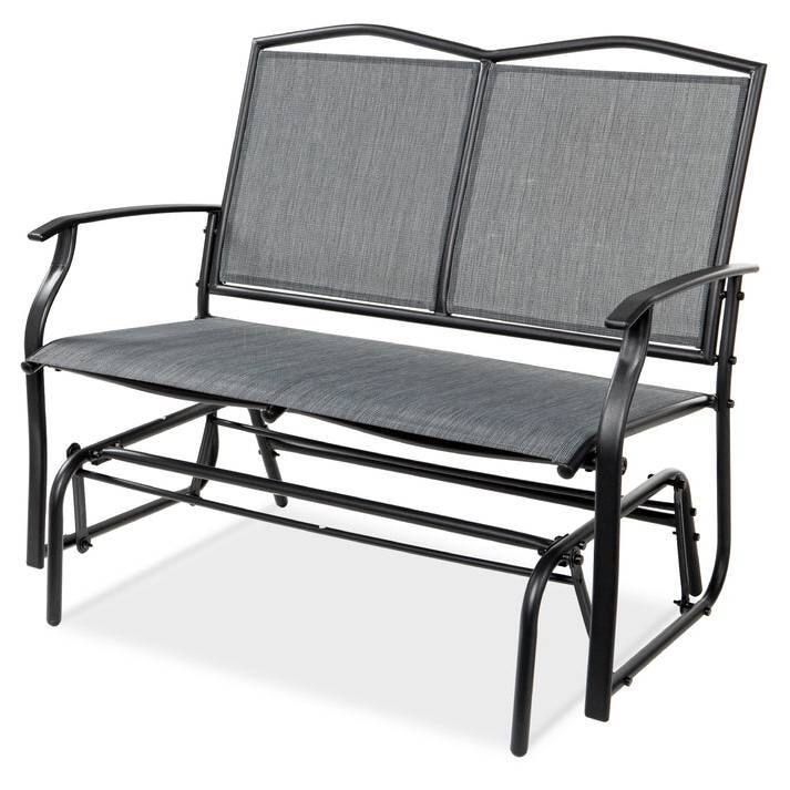 Front. Hivvago - 2 Seater Mesh Patio Loveseat Swing Glider Rocker with Armrests in Grey - Gray.