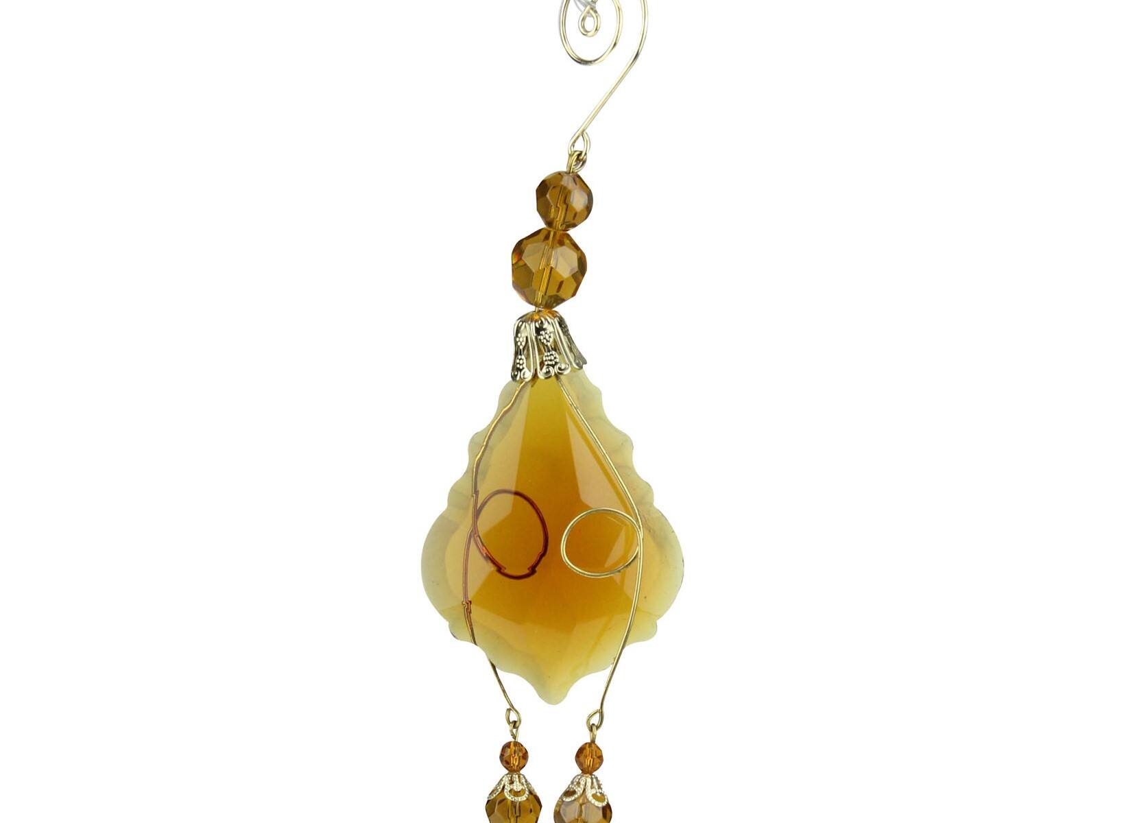 Alt View 1. Allstate - 9" Amber and Gold Faceted Beads Christmas Pendant Ornament - Amber.