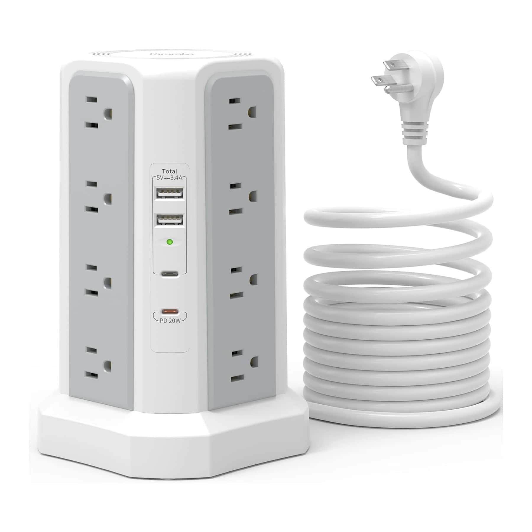 Dazzed Corner - Surge Protector Power Strip,6FT Extension Cord - White