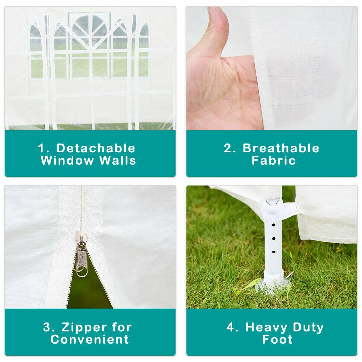1. Detachable Window Walls  
2. Breathable Fabric  
3. Zipper for Convenient  
4. Heavy Duty Foot