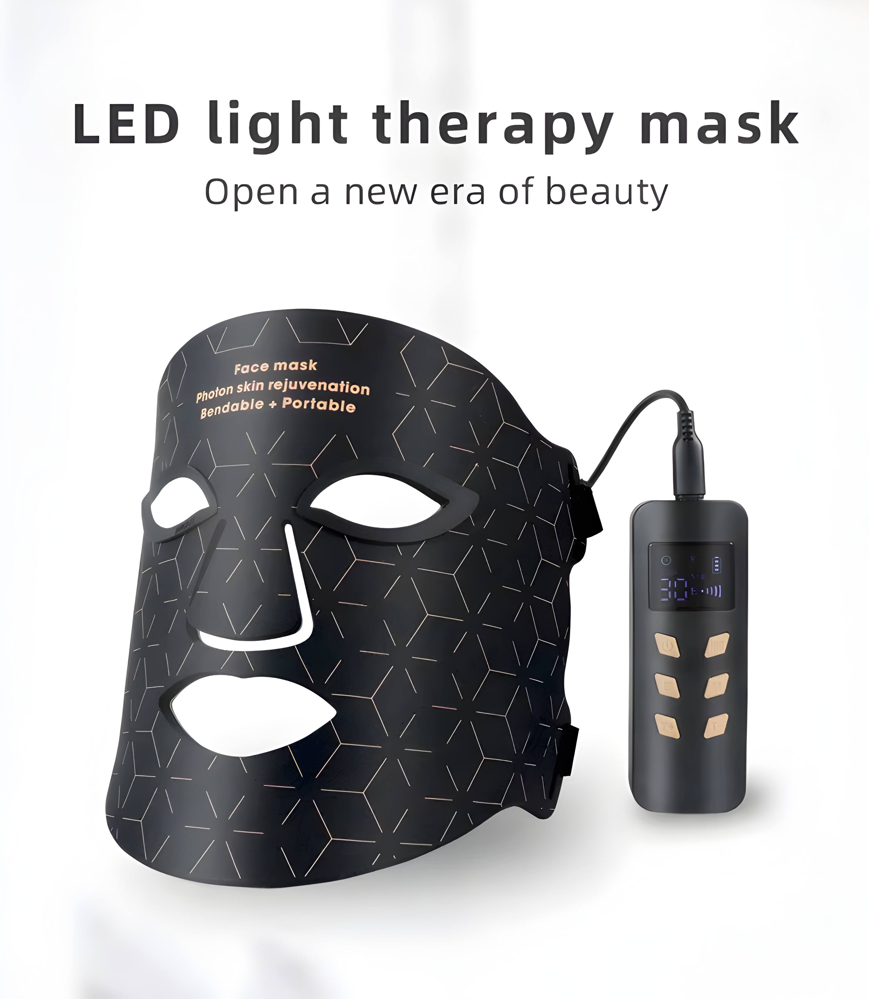 LED light therapy mask  
Open a new era of beauty  

Face mask  
Photon skin rejuvenation  
Bendable + Portable