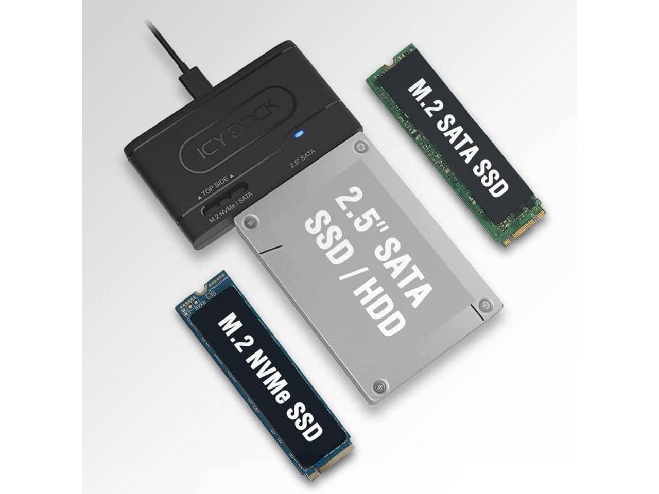 Icy Dock - MB104U-1SMB | USB 3.2 Gen 2 10Gbps to 2.5" SATA SSD/HDD & M.2 NVMe/SATA SSD Reader Adapter | EZ-Adapter Series