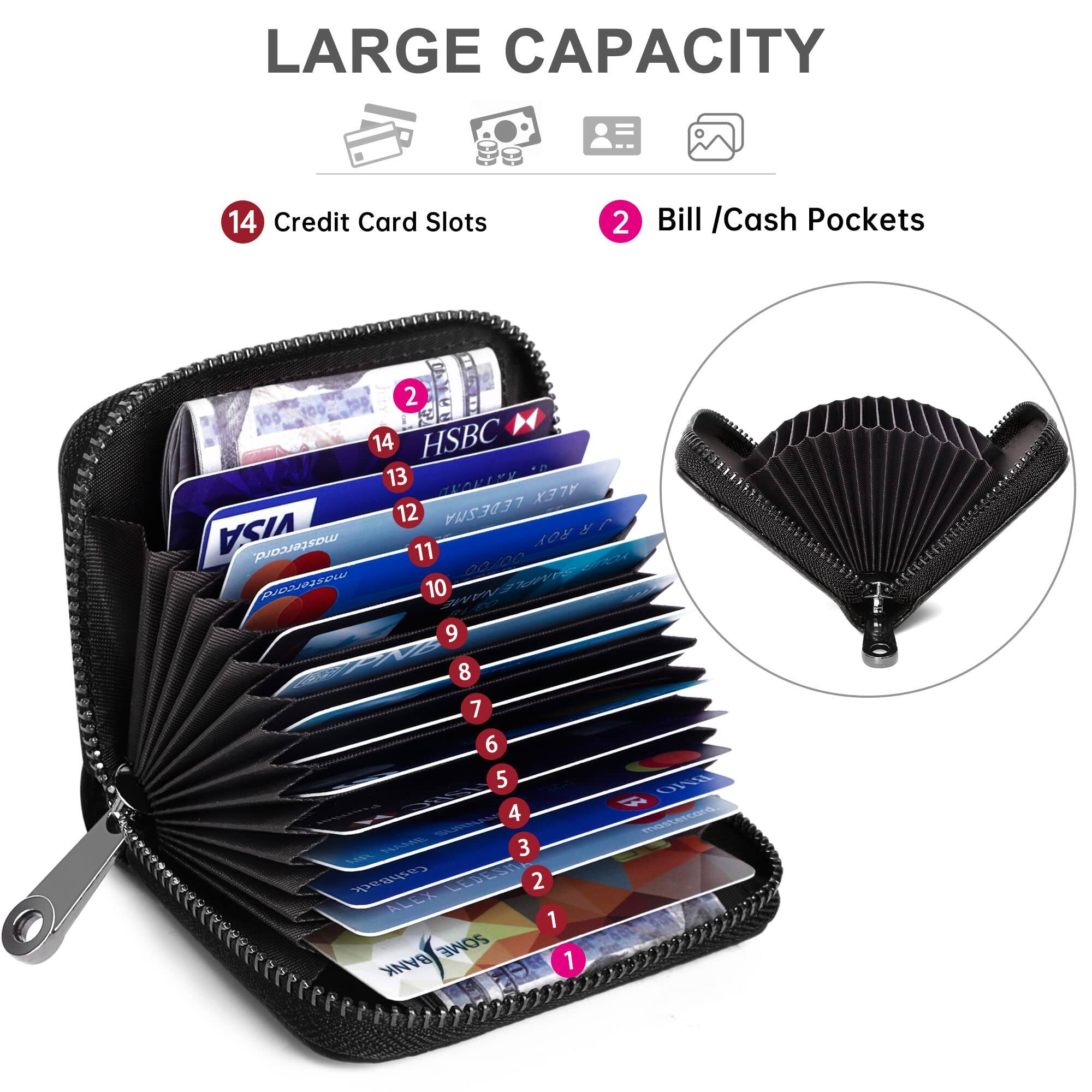LARGE CAPACITY

14 Credit Card Slots

2 Bill / Cash Pockets

14 HSBC
13 AIA
12 LEPESIA
11 100 AOY DO
10 Jessow
9 OIA
8 mosteco
7 MA
6 ARL
5 CachBack
4 LERESR
3 ALEX
2 SOME
1 BANK

VISA mastercard