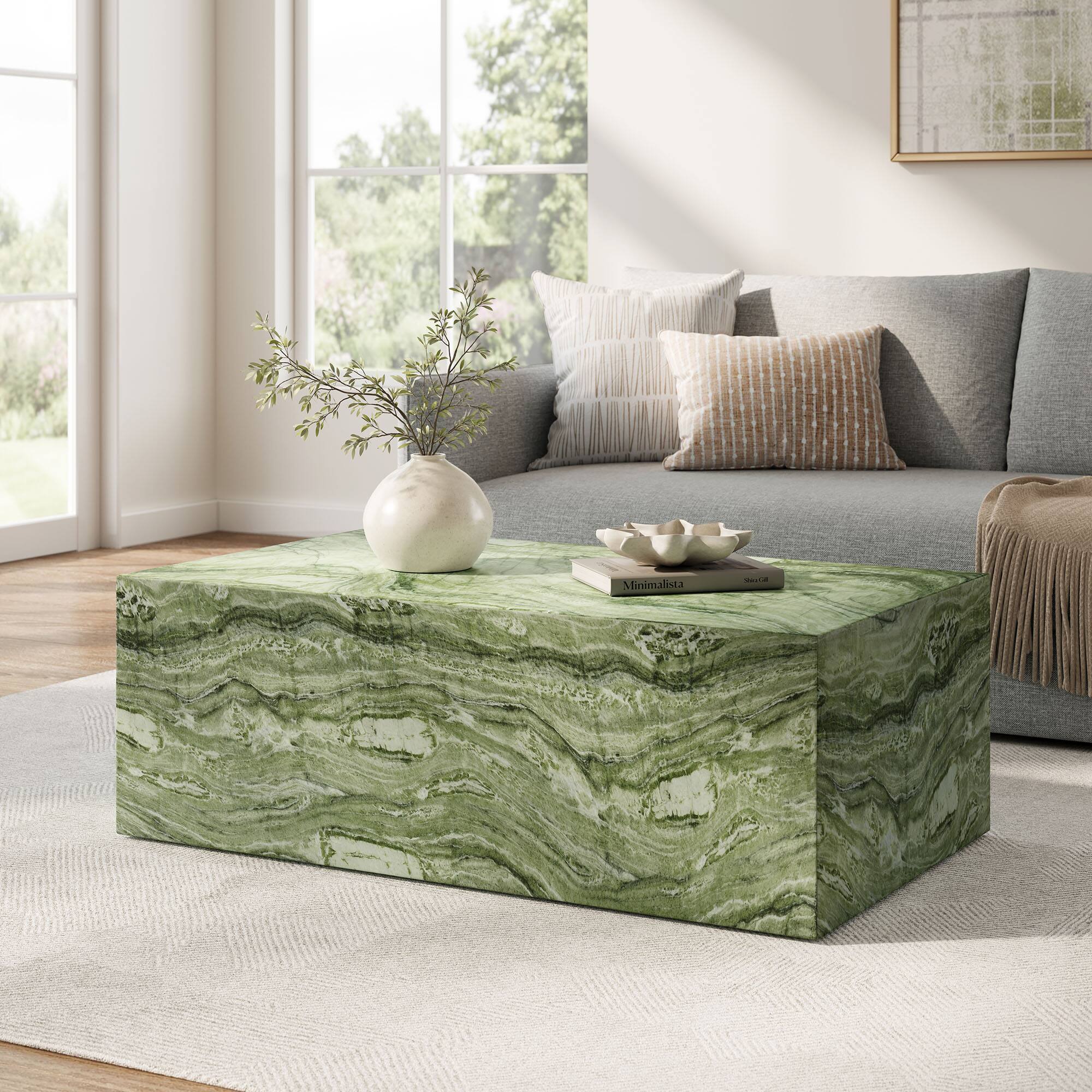 Alt View 7. Modway - Jordana Square Plinth Indoor - Outdoor Patio Concrete Coffee Table by Modway - Green Marble.