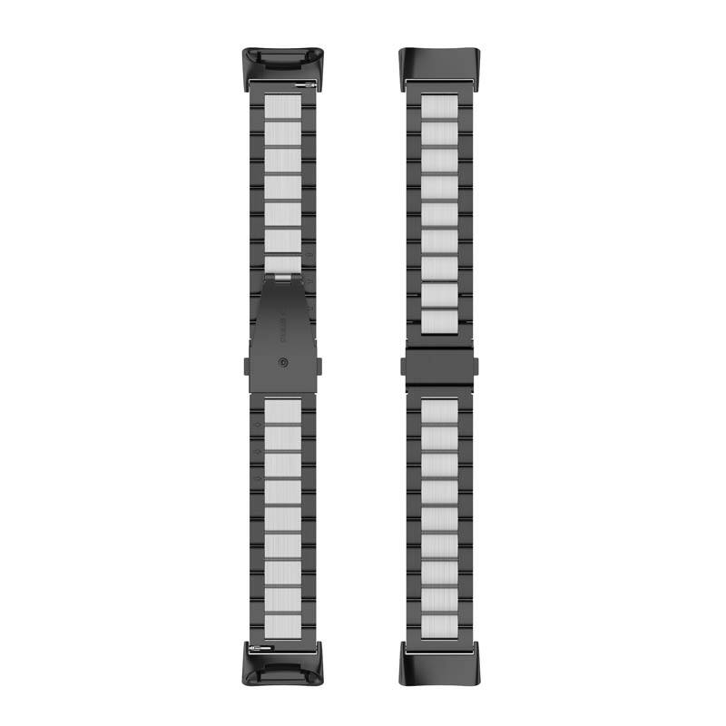 Left. StrapsCo - Classic Bracelet Stainless Steel Watch Band Strap For Fitbit Charge 6 - Black & Silver.