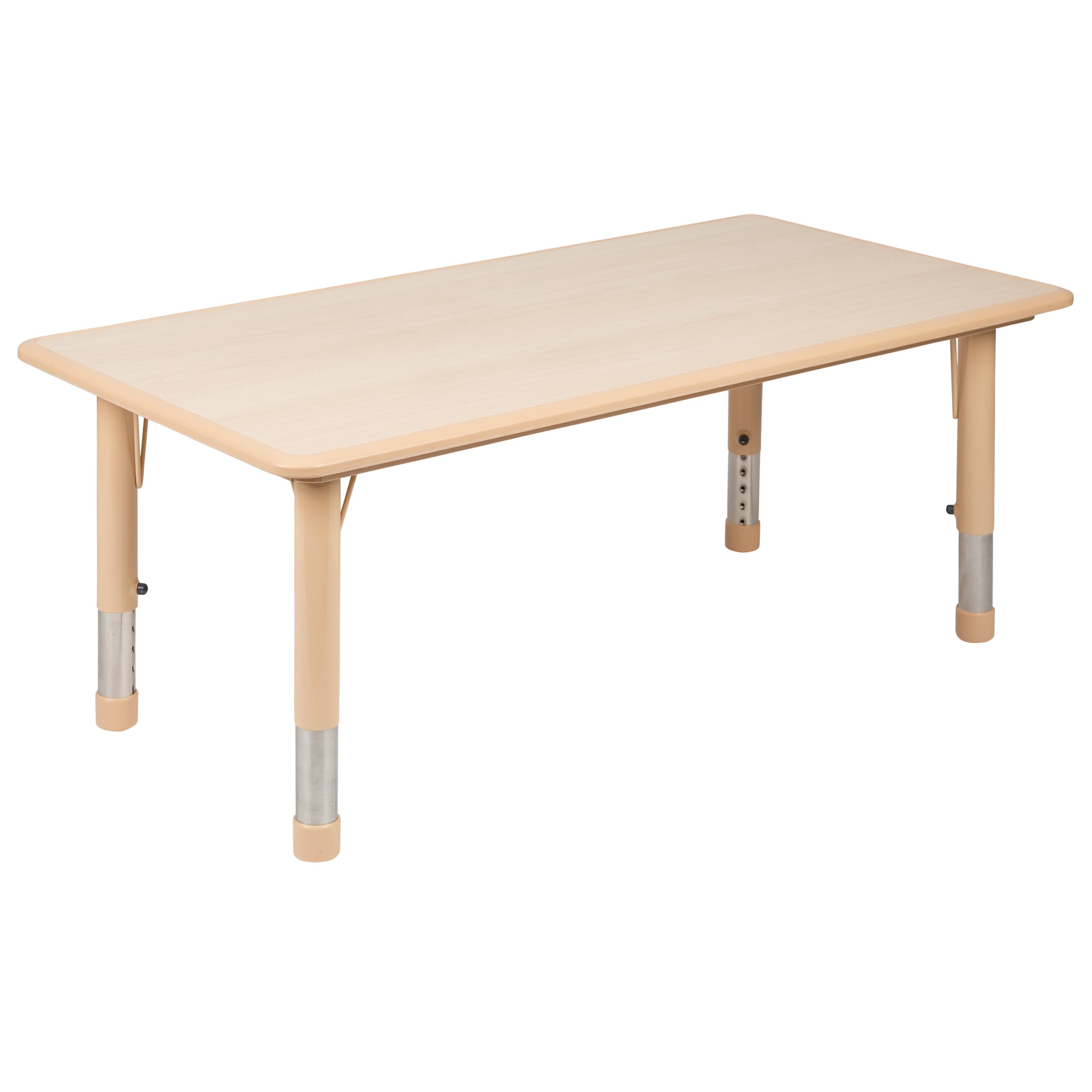 Alt View 8. Emma + Oliver - 23.625"W x 47.25"L Rectangular Plastic Height Adjustable Activity Table Set with 4 Chairs - Natural.