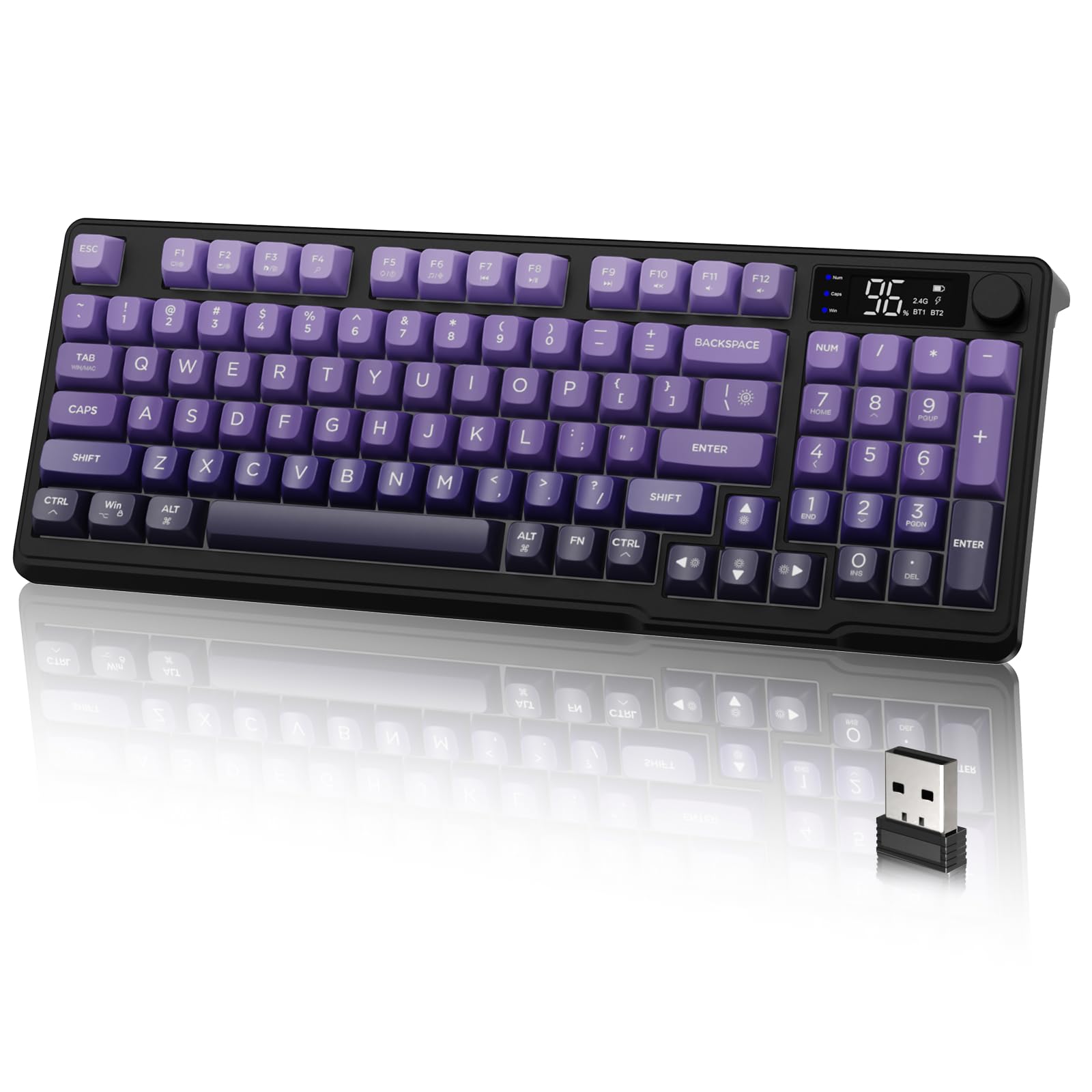PARKER SLATER - M96 Wireless Low Profile Quiet Typing Membrane Gaming With Smart Display & Knob Rgb Backlit Usb C Rechargeable 94 Keys - Grape Purple