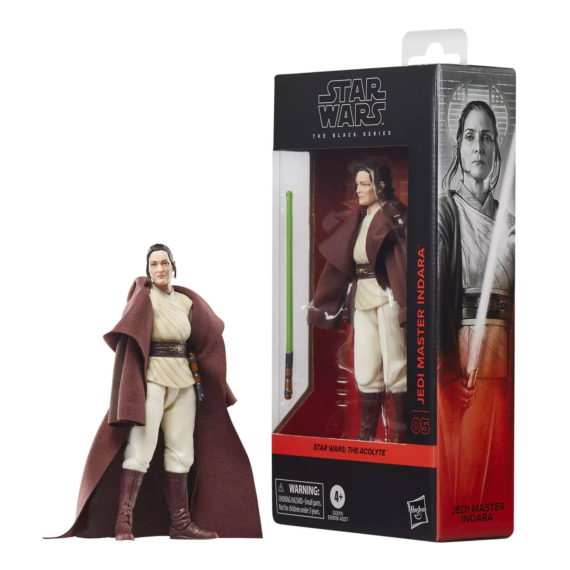 STAR WARS THE BLACK SERIES  
JEDI MASTER INDARA  
05  
STAR WARS: THE ACOLYTE  

WARNING: CHOKING HAZARD - Small parts. Not for children under 3 years.  
WARNING: CHOKING HAZARD - Small parts. Not for children under 3 years.  
ESCOLA ASST  

JEDI MASTER INDARA