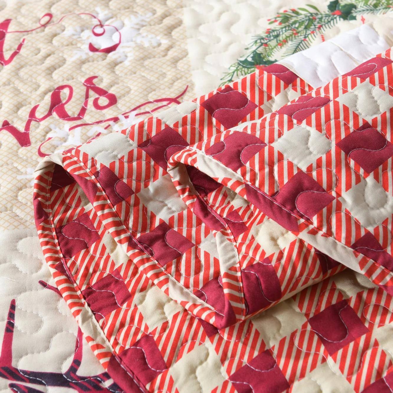 Alt View 1. MarCielo - MarCielo 3 Piece Christmas Quilt Bedspread Snowman Reversible Quilt Set B009 - Red.
