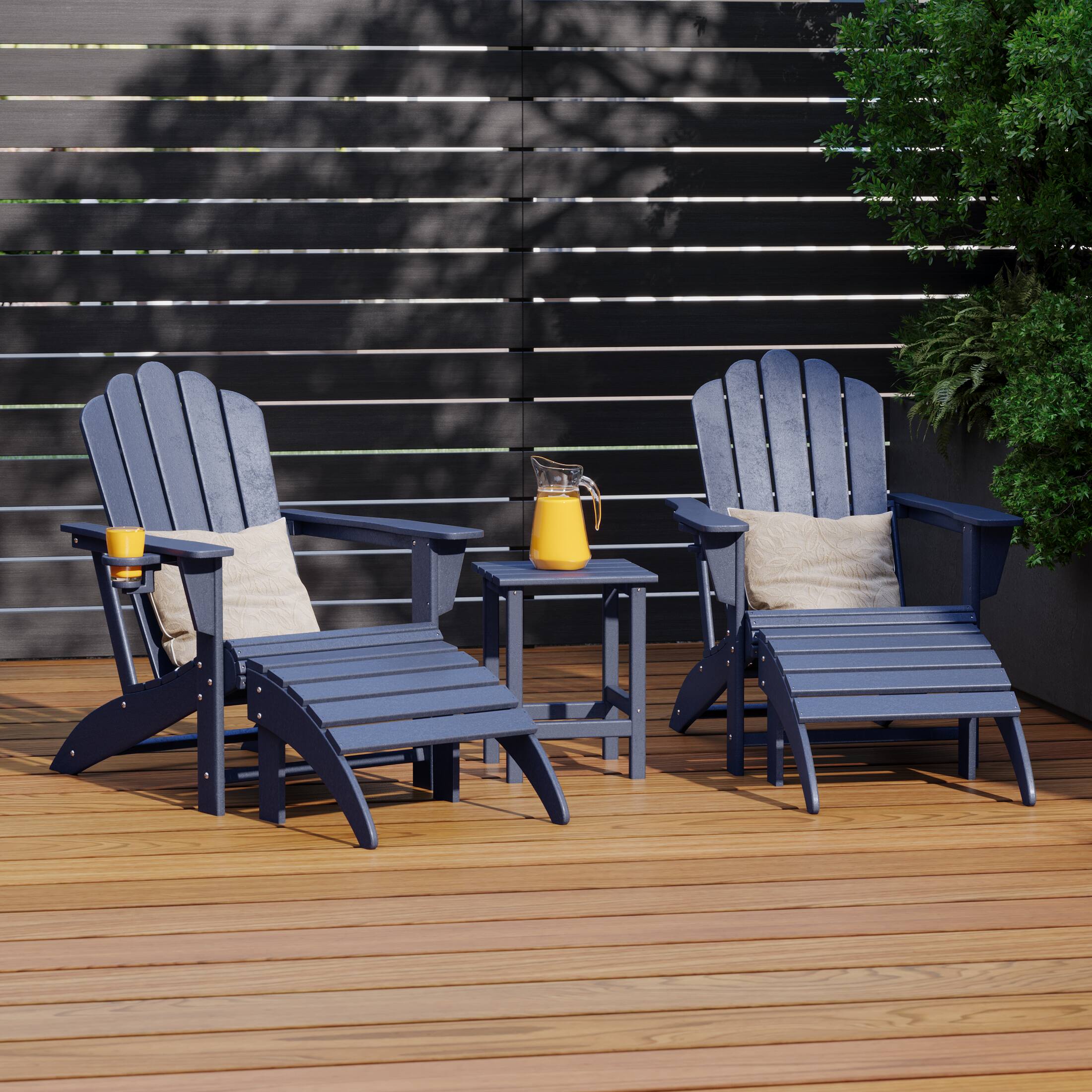 Angle. WestinTrends - WestinTrends Highland 5-Piece Adirondack Chair with Folding Ottoman and Table Set - Navy Blue.