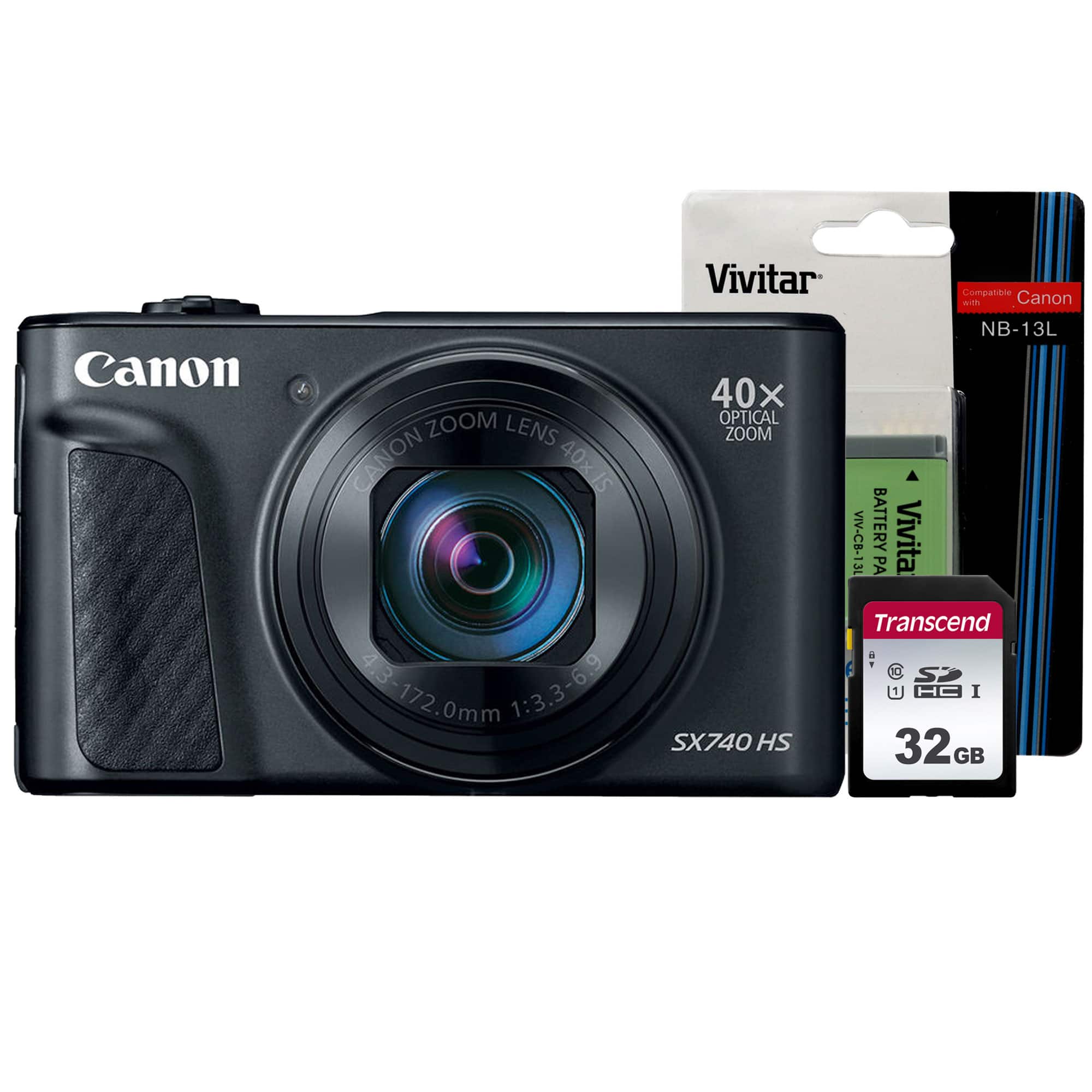 Canon - PowerShot SX740 Digital Camera with Replacement Battery + 32GB Card - Black