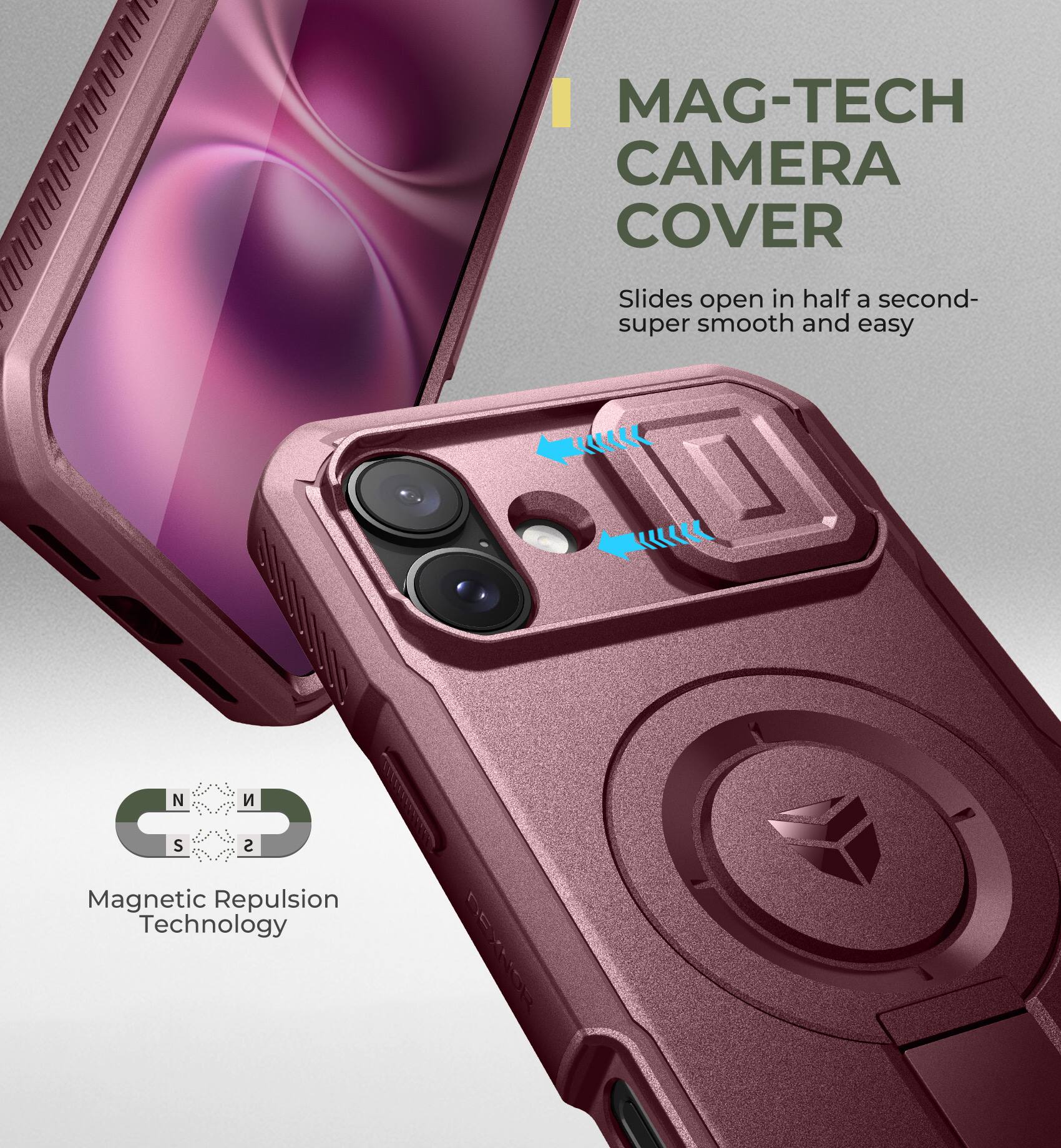 MAG-TECH CAMERA COVER, Slides open in half a second- super smooth and easy, Magnetic Repulsion Technology, GEXNOR