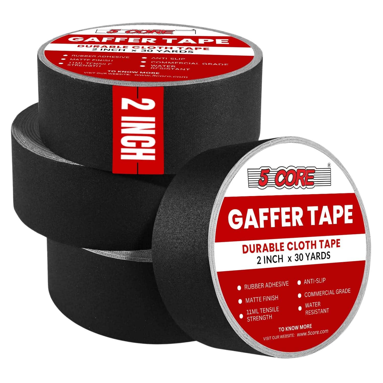 5 CORE - Gaffers Tape 2" 30 Yards 4Pcs Professional Pro Gaff Tape Non Reflective Water Resistant - Black