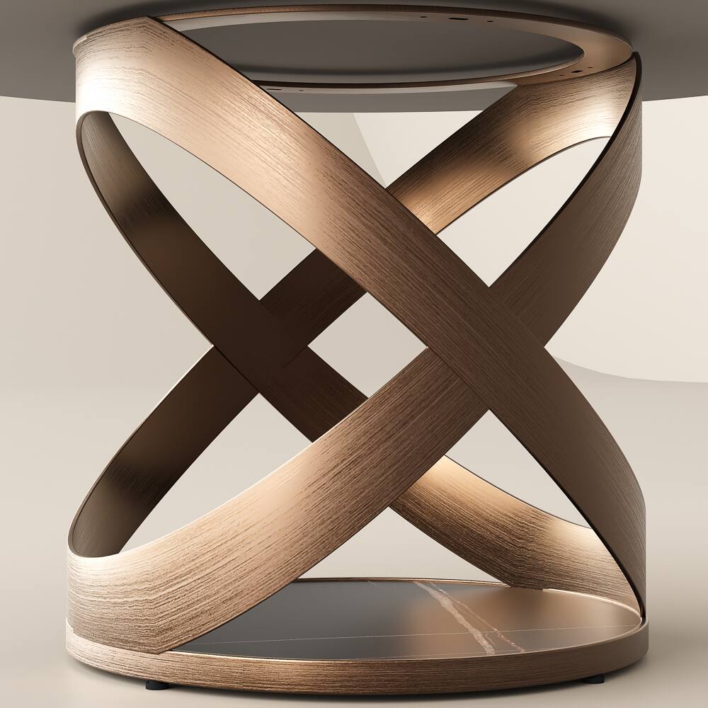 Alt View 2. POVISON - 51" Modern Black Round Dining Table for 4, Matte Sintered Stone Tabletop with Bronze X Carbon Steel Base - Black Matte Sintered Stone with Bronze.