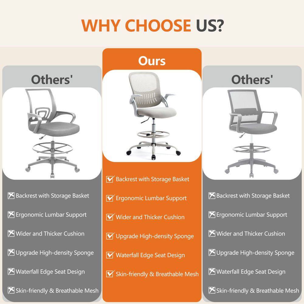 WHY CHOOSE US?

Others'  
- Backrest with Storage Basket  
- Ergonomic Lumbar Support  
- Wider and Thicker Cushion  
- Upgrade High-density Sponge  
- Waterfall Edge Seat Design  
- Skin-friendly & Breathable Mesh  

Ours  
- Backrest with Storage Basket  
- Ergonomic Lumbar Support  
- Wider and Thicker Cushion  
- Upgrade High-density Sponge  
- Waterfall Edge Seat Design  
- Skin-friendly & Breathable Mesh  

Others'  
- Backrest with Storage Basket  
- Ergonomic Lumbar Support  
- Wider and Thicker Cushion  
- Upgrade High-density Sponge  
- Waterfall Edge Seat Design  
- Skin-friendly & Breathable Mesh