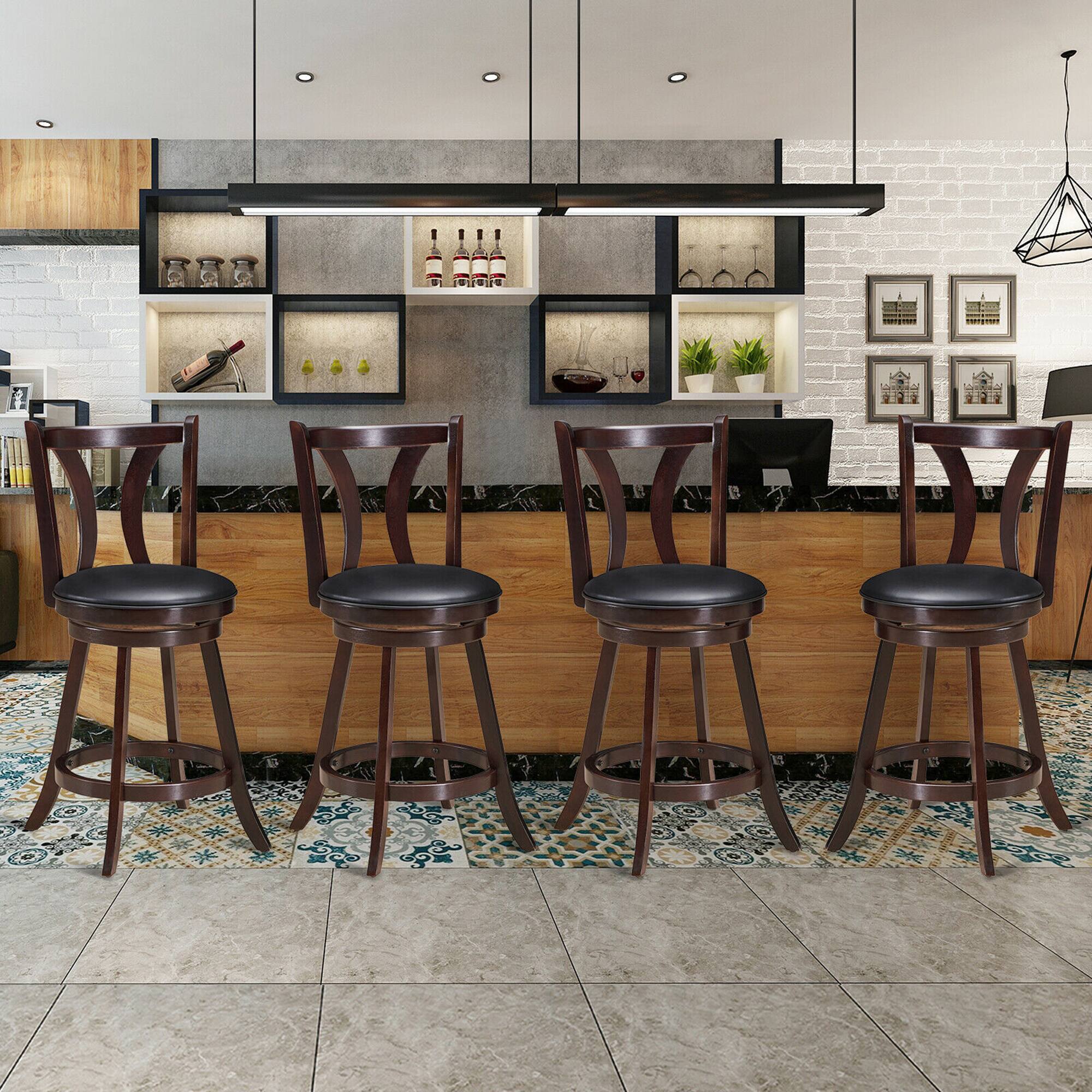 Alt View 2. Gymax - Gymax Set of 4 Swivel Bar stool 24'' Counter Height Leather Padded Dining Kitchen Chair - Brown.