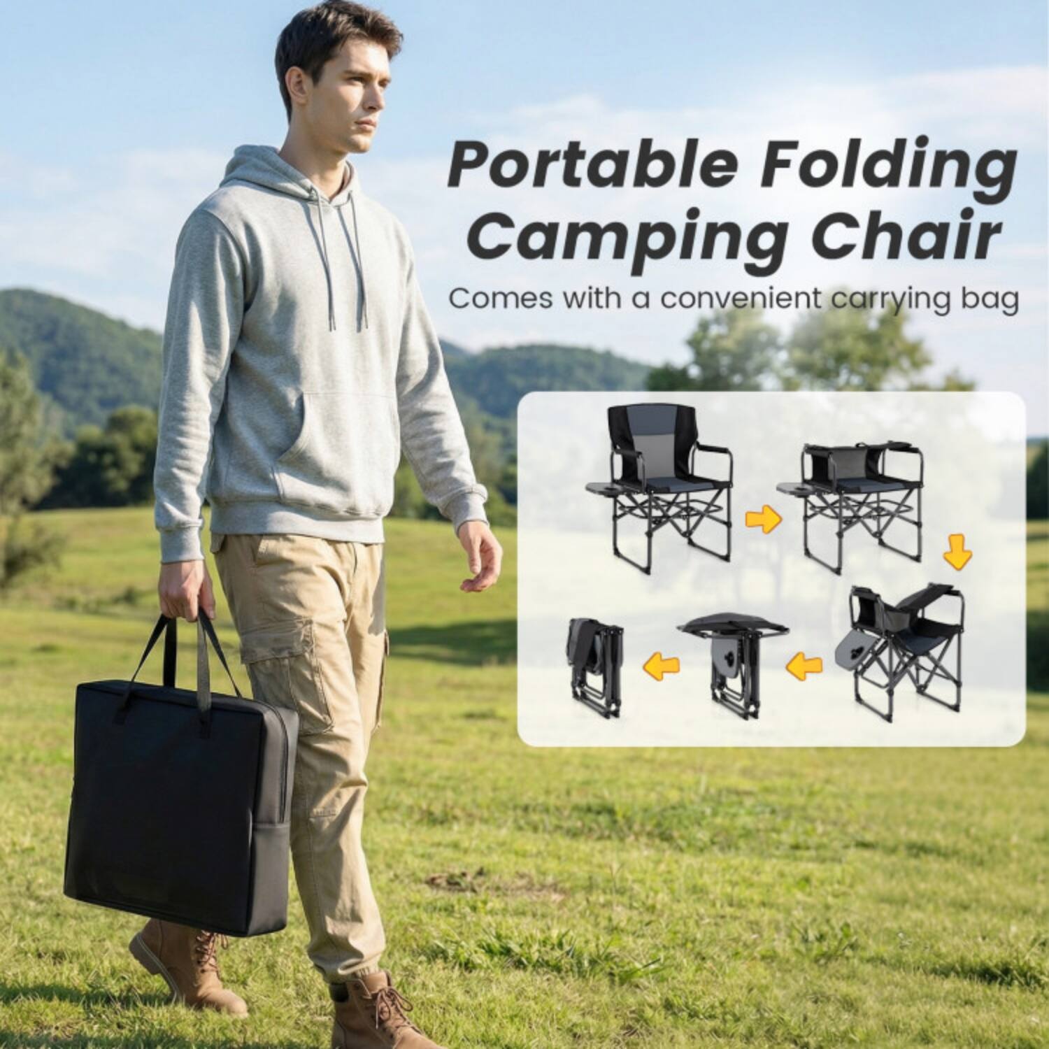 Portable Folding Camping Chair  
Comes with a convenient carrying bag