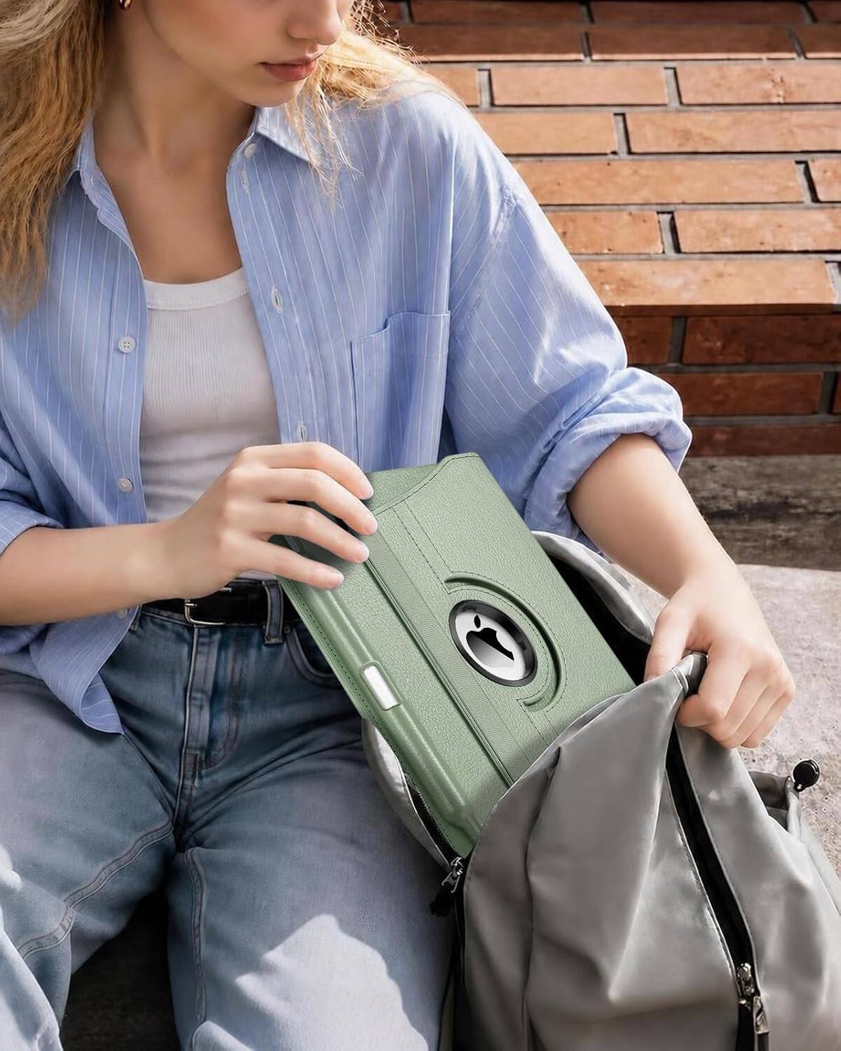 Alt View 3. Fintie - Rotating Case for iPad Air 11-inch (M4/M3/M2) & Air 4th/5th Gen 10.9" | 360° Swivel Stand Shockproof Cover - Sage Green.