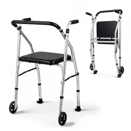 Front. Costway - Costway Folding Walker for Seniors, Lightweight Aluminum Mobility Walker with 2 Wheels - Silver.