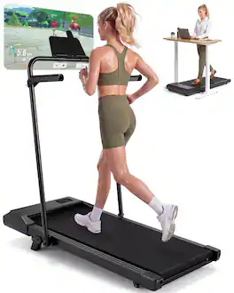 Superun - 6% Incline Under Desk Treadmill, 3 in 1 Portable Wakler with handrail and bracket 300 Lbs Capacity - Black