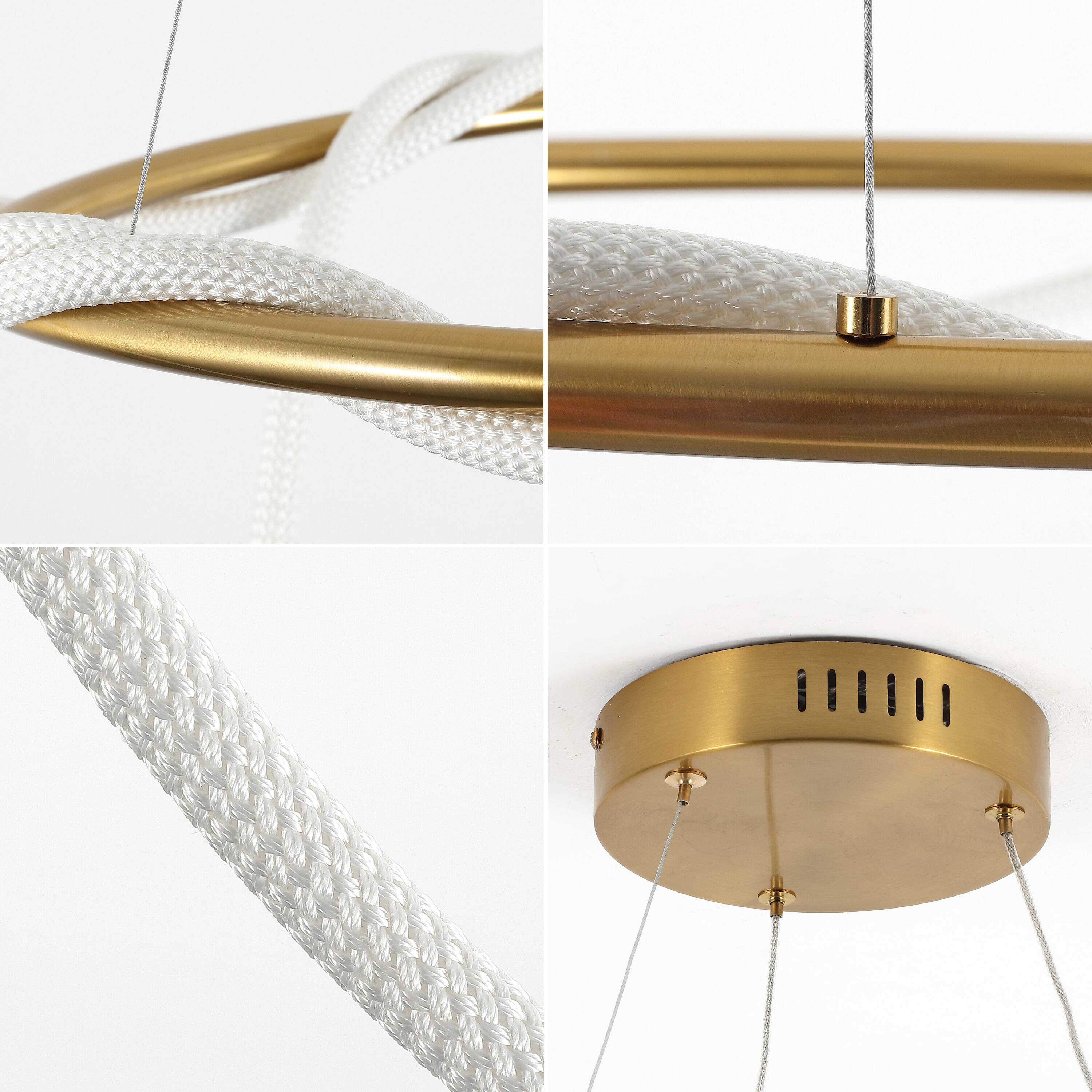 Alt View 5. Jonathan Y - Lisette 25" Contemporary Minimalist 360 Adjustable Silicone Rope Dimmable Integrated LED Chandelier, Brass Gold - Brass Gold.