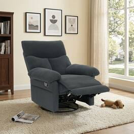 Ropilly - Swivel Rocker Recliner, Manual Overstuffed Glider Armchair for Living Room - Dark Gray