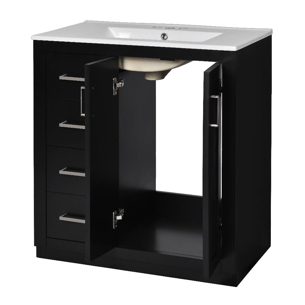 Alt View 7. Loheer - Loheer 30 inch bathroom vanity with sink Black Solid Wood Frame - Black.