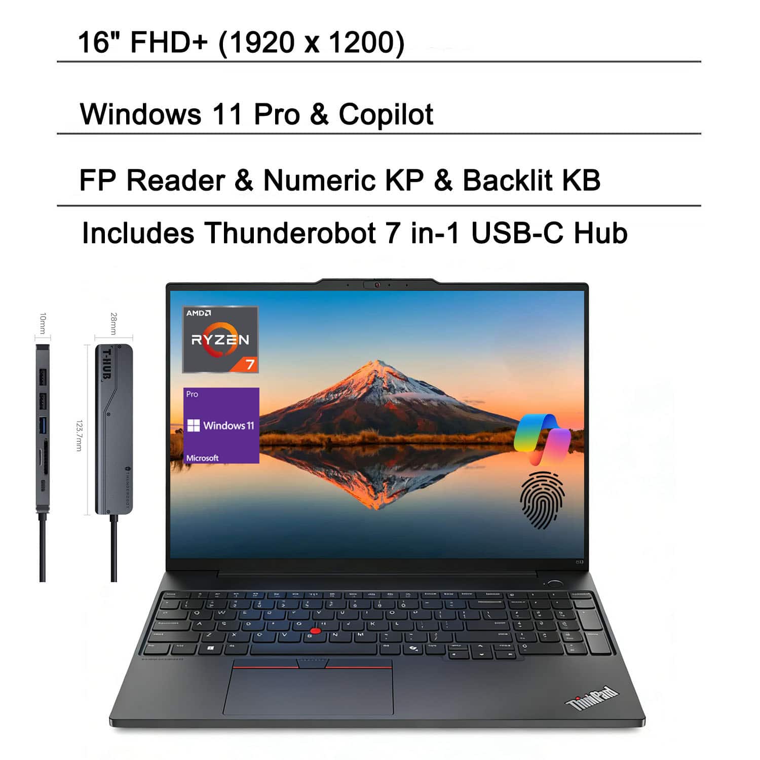 Lenovo - ThinkPad E16 16" FHD+ Laptop - AMD Ryzen 7 7735U with 64GB RAM - 1TB SSD - for Demanding Business & Multitasking - Black