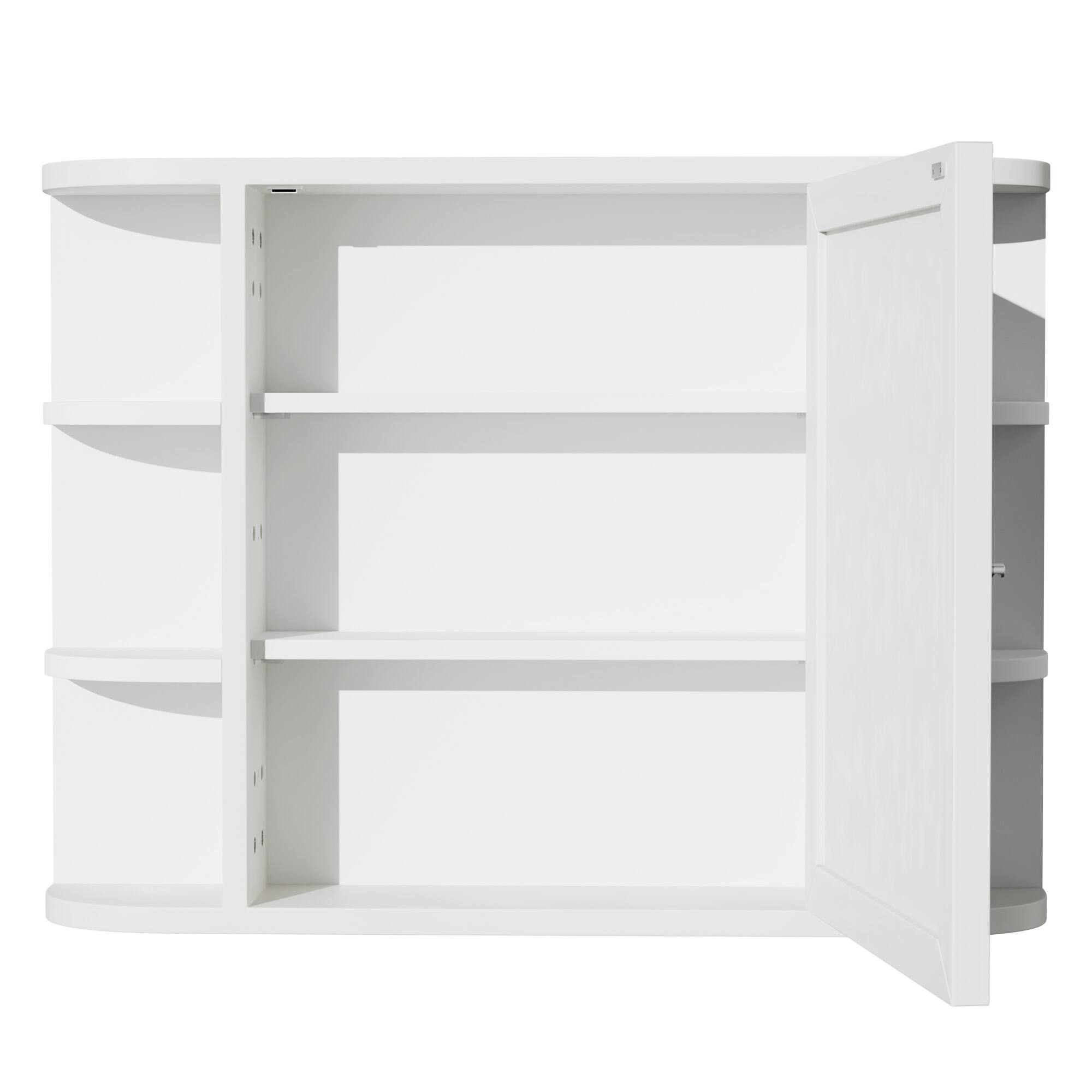 Back. PexFix - 31." x 23." Rectangular Bathroom Mirror Medicine Cabinet with Adjustable Shelves - Wood Frame, Recessed or Surface Mount - White.