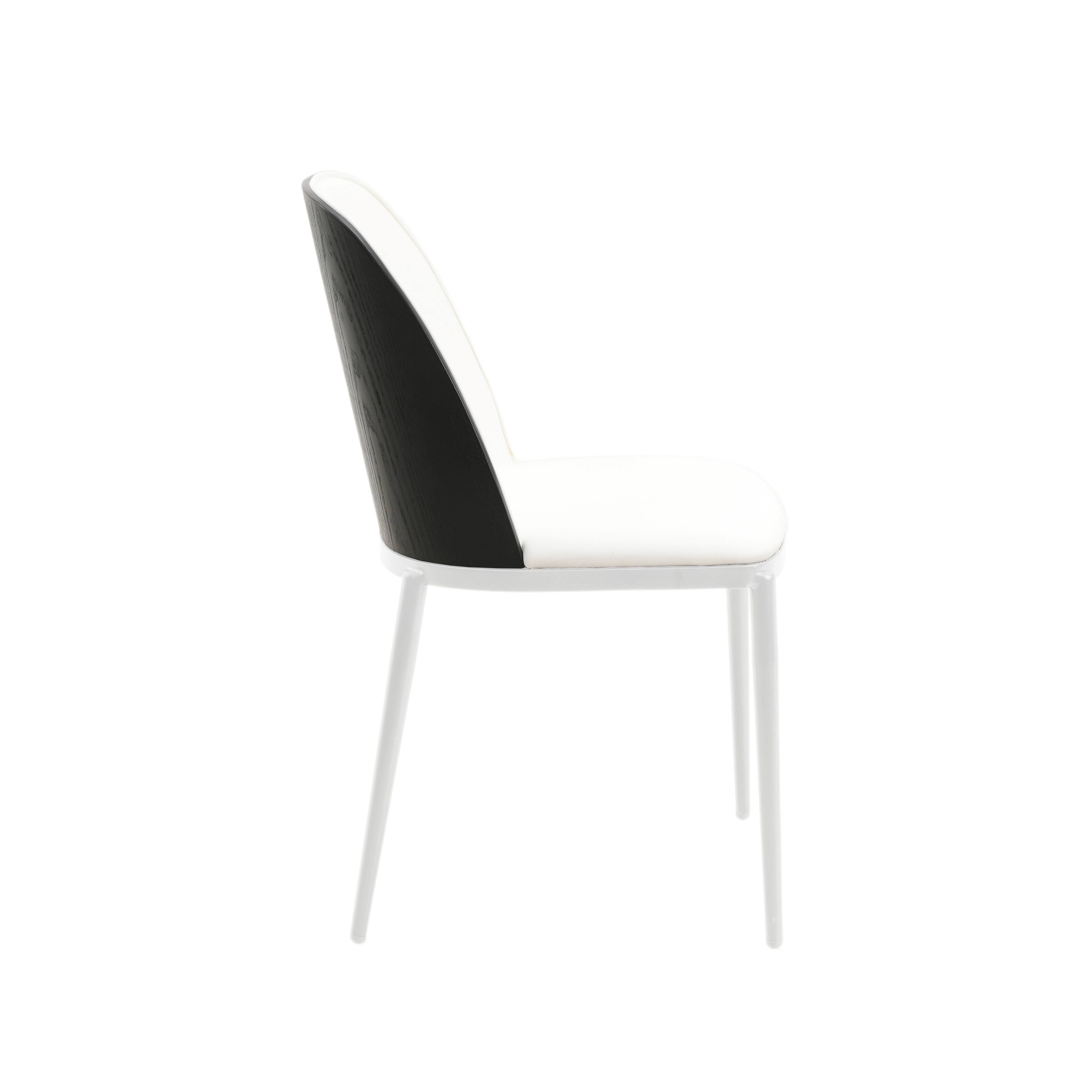 Left. LeisureMod - Tule Vintage Mid-Century Dining Chair, Modern Fabric Upholstered Kitchen Side Chair with Protective Floor Glides - Black/White.