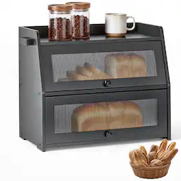 VEVOR - Bread Box for Kitchen Counter Bamboo Wood Storage Container for Homemade Bread, Under Cabinet, and Pantry - Black