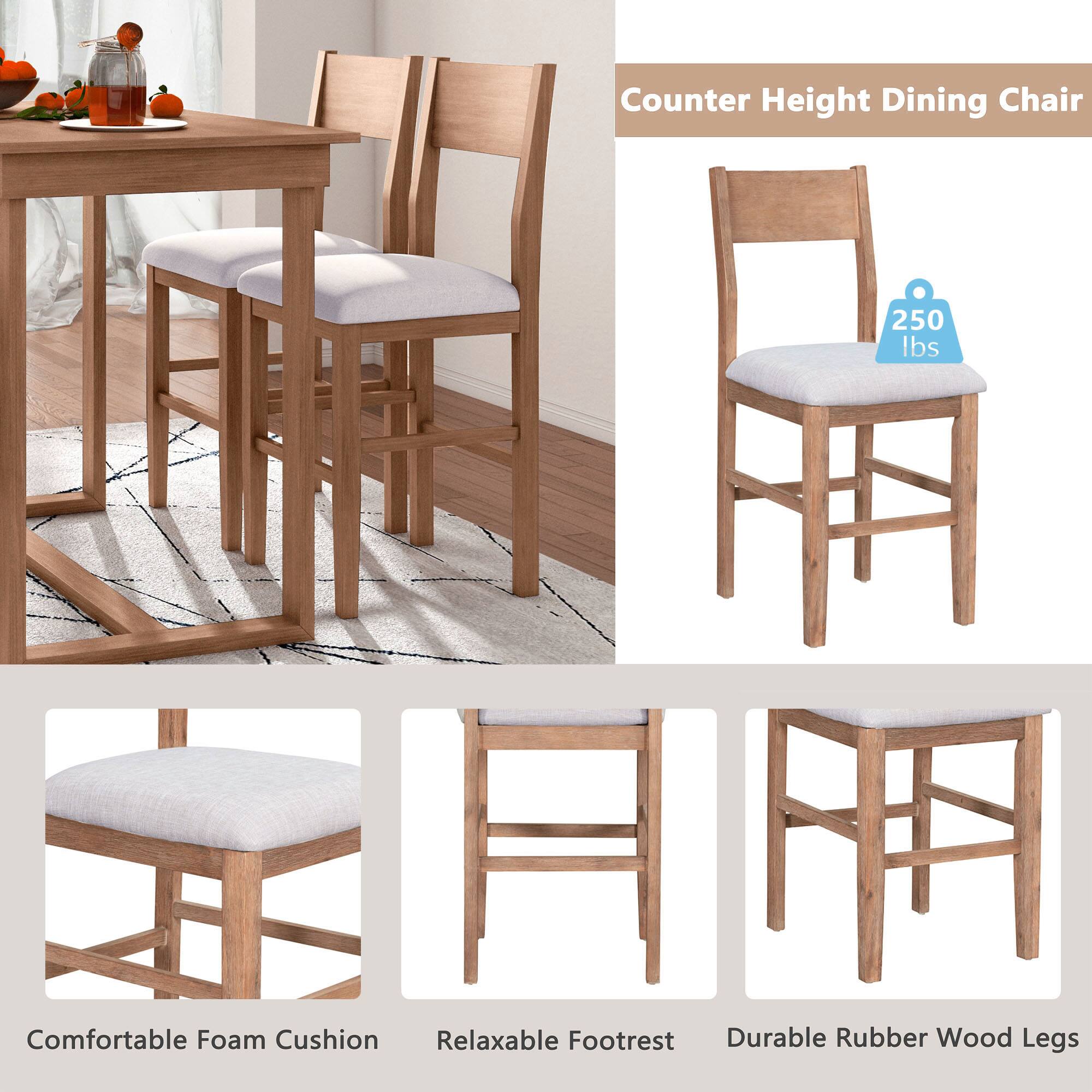 Counter Height Dining Chair  
250 lbs  

Comfortable Foam Cushion  
Relaxable Footrest  
Durable Rubber Wood Legs