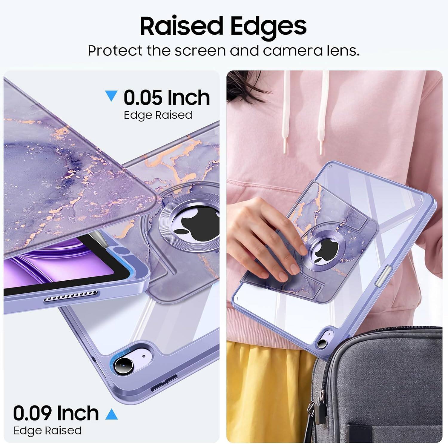 Raised Edges Protect the screen and camera lens.

0.05 Inch Edge Raised

0.09 Inch Edge Raised