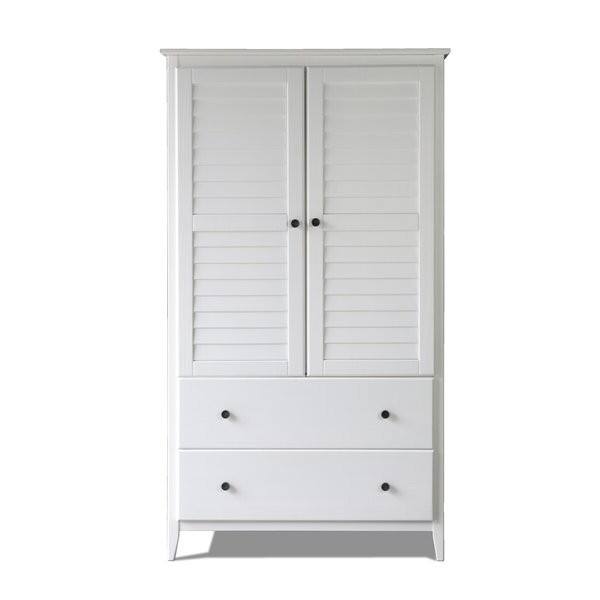 Angle. SlickBlue - Solid Pine Driftwood Armoire with Louvered Doors for Bedroom Organization - White.
