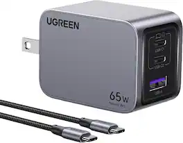 UGREEN - Nexoede Pro 65W USB-C Charger Set, PPS 3-Port Compact Foldable GaN Charger for MacBook Pro/Air, iPad, iPhone Series - Space Gray