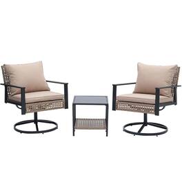 Ainfox - 3 Pieces Patio Wicker Chairs Swivel Rocker - Khaki