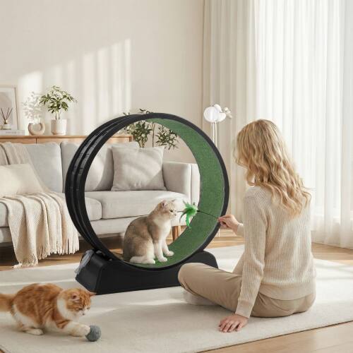 Alt View 10. Winado - Cat Exercise Wheel, 31-inch Cat Treadmill with Detachable Carpet, Safety Lock, Teaser Running Silent for Indoor Playing - Black.