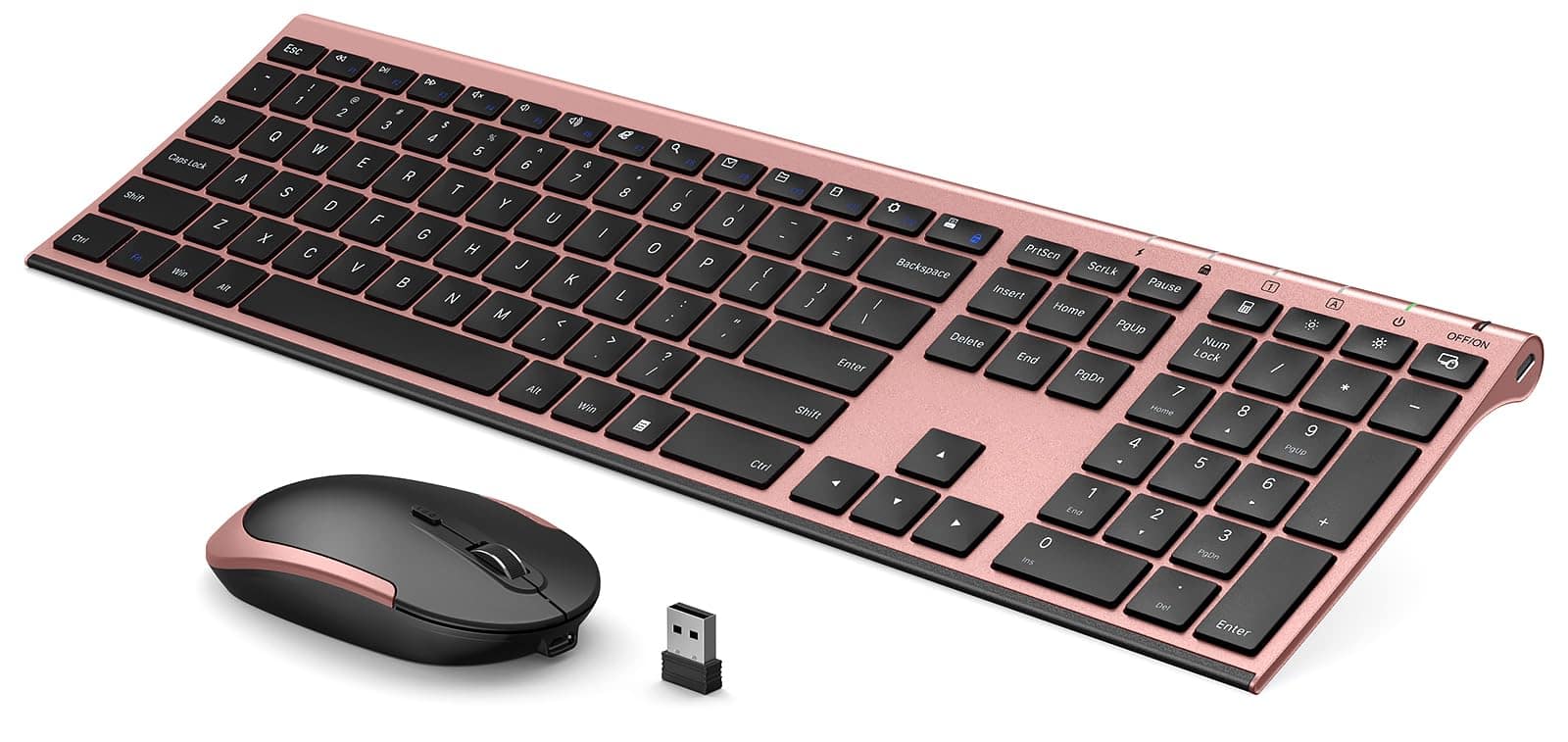 PO3TICJUNKI3 - Wireless And Mouse Rechargeable Quiet Full-size Combo Set Ultra Slim Design For Laptop Pc Notebook Desktop - Black and Rose Gold