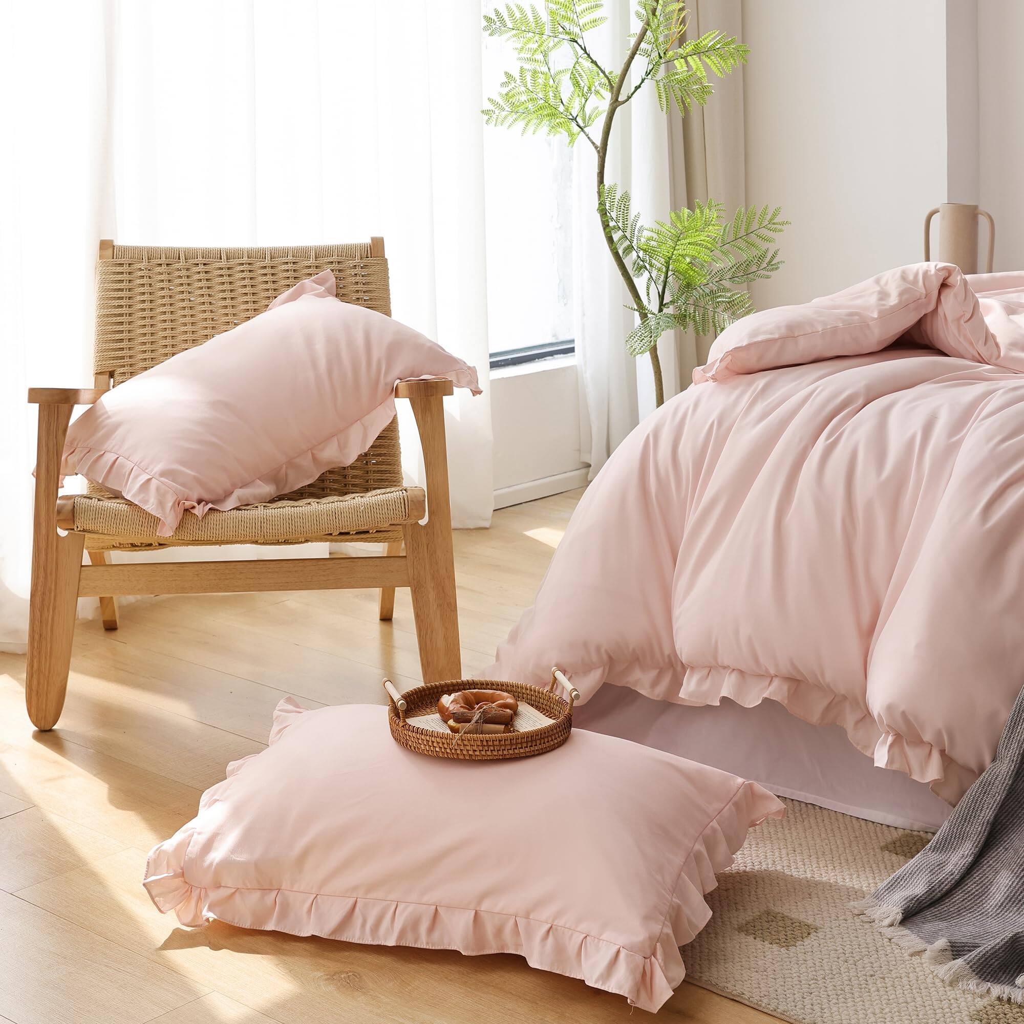 Alt View 1. Comfort Essence - Comforter Set Queen 3pcs1 Ruffled And 2 Pillowcases Vintage Shabby Chic Bedding Soft Fluffy All Season - Grayishpurple-Queen.