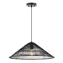 Jonathan Y - Connie 20.25" 1-Light Farmhouse Coastal Rattan 180" Cord Plug-In or Hardwired LED Pendant - Black