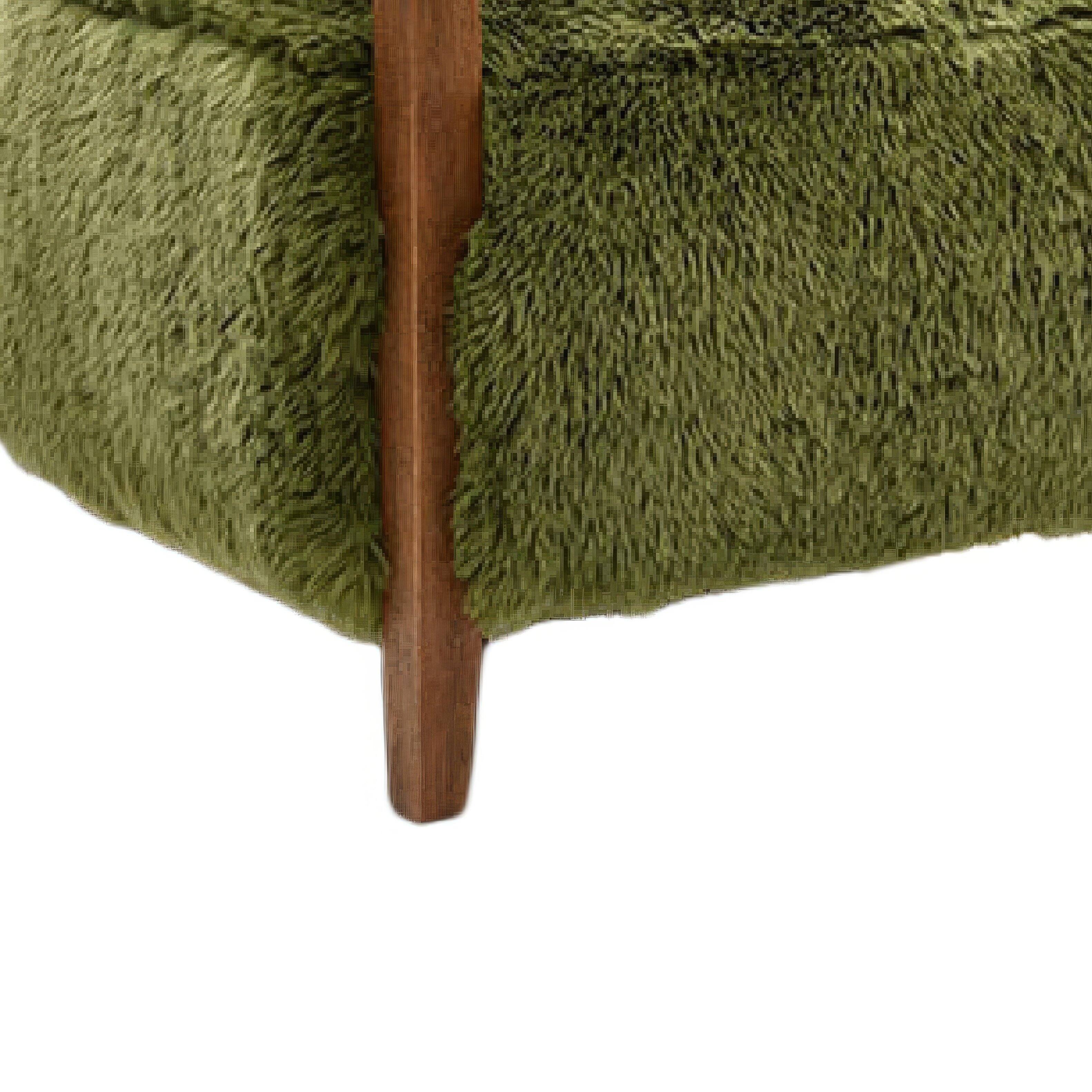 Alt View 2. Manhattan Lane - Emery Accent Chair with Wooden Arms Sculptural Design Faux Fur - Green, Walnut Brown.