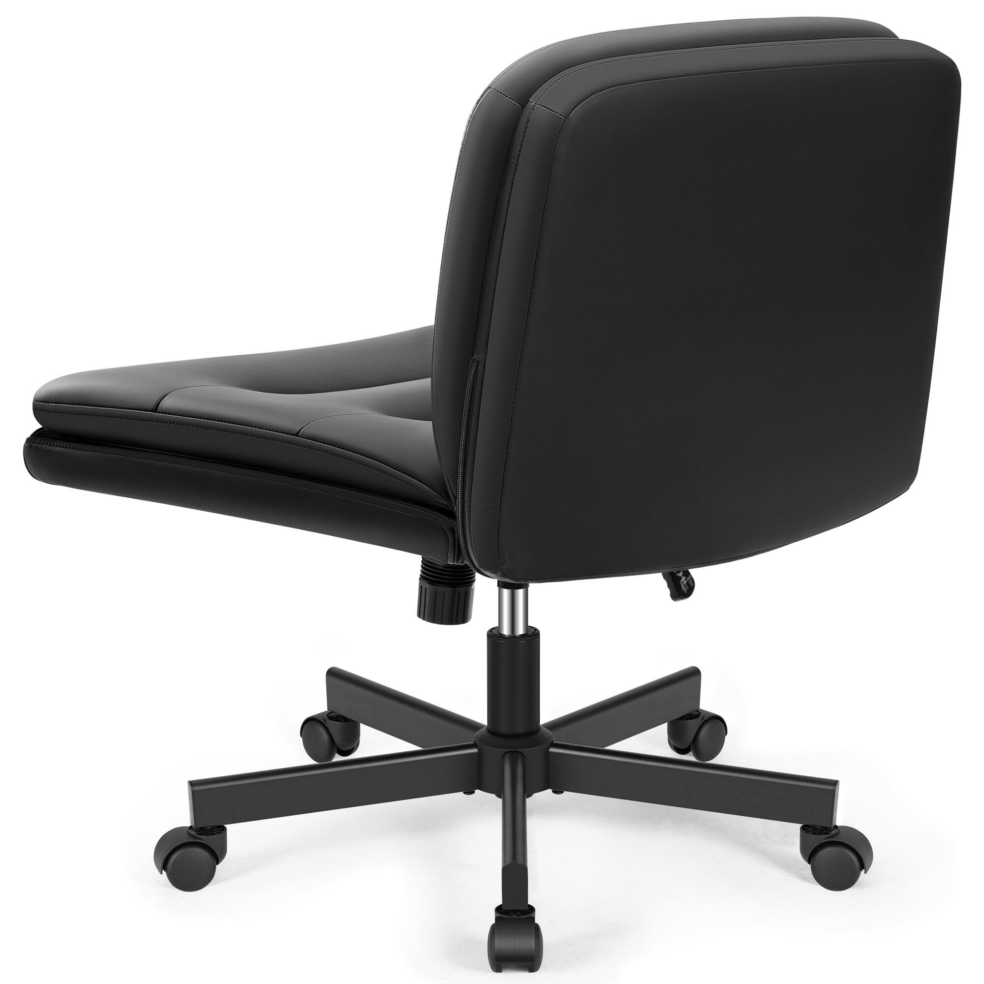 Back. Brick Attic - Criss Cross Office Chair with Wheels, Armless Wide Dressing Table Chair with Backrest Comfortable PU Leather - Black.
