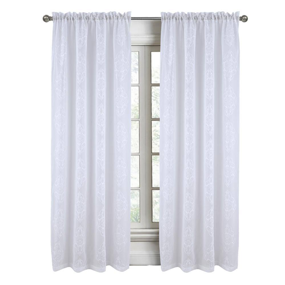 Front. RT Designers Collection - RT Designers Collection Andrea Emb Metallic Doily Rod Pocket Room Darkening Curtain Panels for Bedroom 54" x 95" White - White.