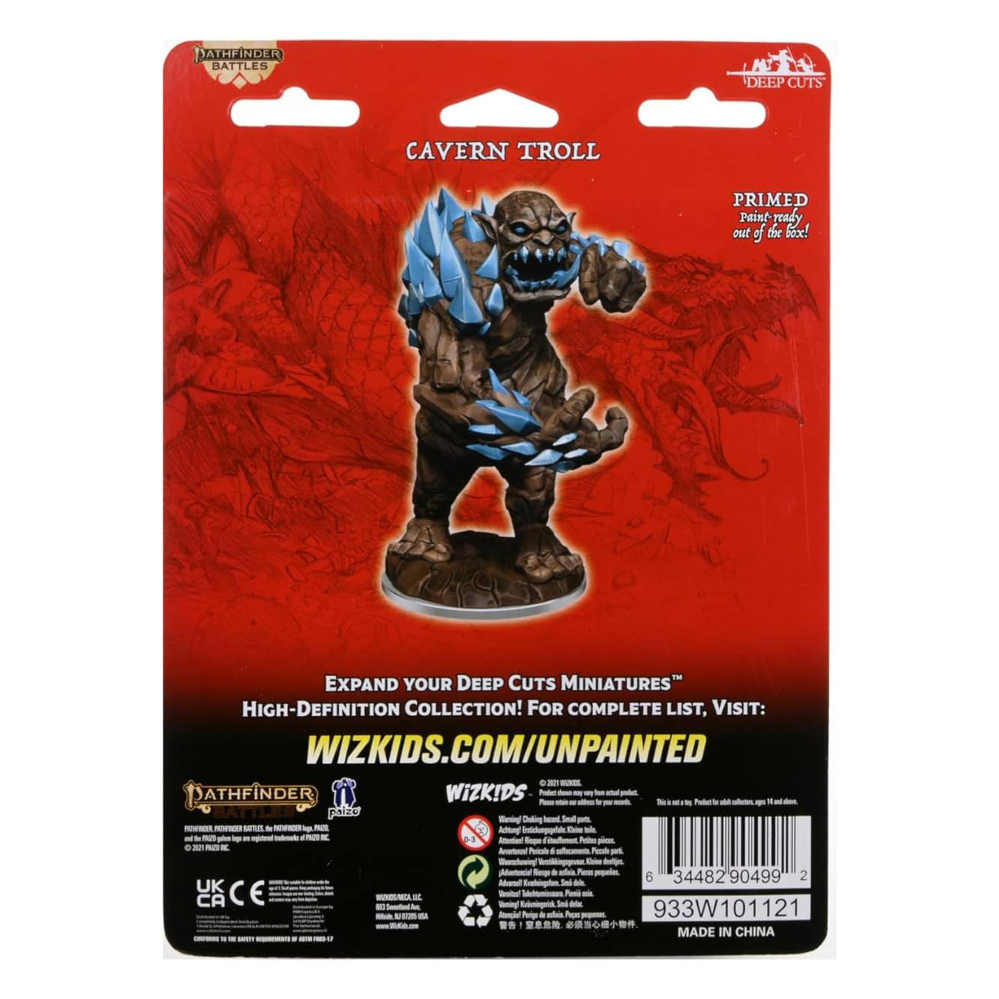 **CAVERN TROLL**

**PRIMED**  
Paint-ready out of the box!

**EXPAND YOUR DEEP CUTS MINIATURES**  
HIGH-DEFINITION COLLECTION!  
FOR COMPLETE LIST, VISIT:  
WIZKIDS.COM/UNPAINTED

**MADE IN CHINA**

---

**DEEP CUTS MINIATURES™**  
For COMPLETE LIST, Visit:  
WIZKIDS.COM/UNPAINTED

---

**WIZKIDS**  
©2021 WIZKIDS, LLC.  
©2021 PIZZICATO, LLC.  
©2021 PIZZICATO, LLC.  
©2021 PIZZICATO, LLC.

---

**Barcode:** 6 34482 90499 2  
**Product Code:** 933W101121

---

**CE**  
**UK**  
**CA**  
**CE**  
**CE**