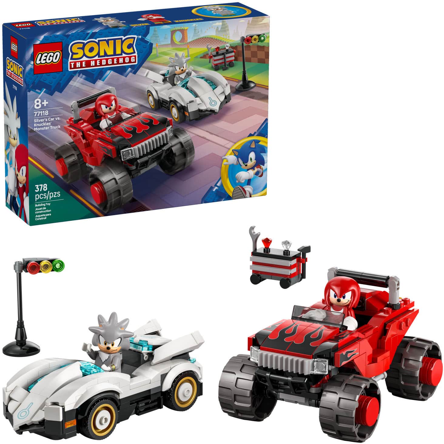 LEGO Sonic the Hedgehog  
Silver's Car vs. Knuckles' Monster Truck  
77118  
8+  
378 pcs/pzs