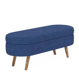 HTUTWOO - 43.5" Ottoman Storage Bench - Oval Upholstered Linen Fabric Footrest Bench with Wood Legs, End of Bed for Living Room - Blue
