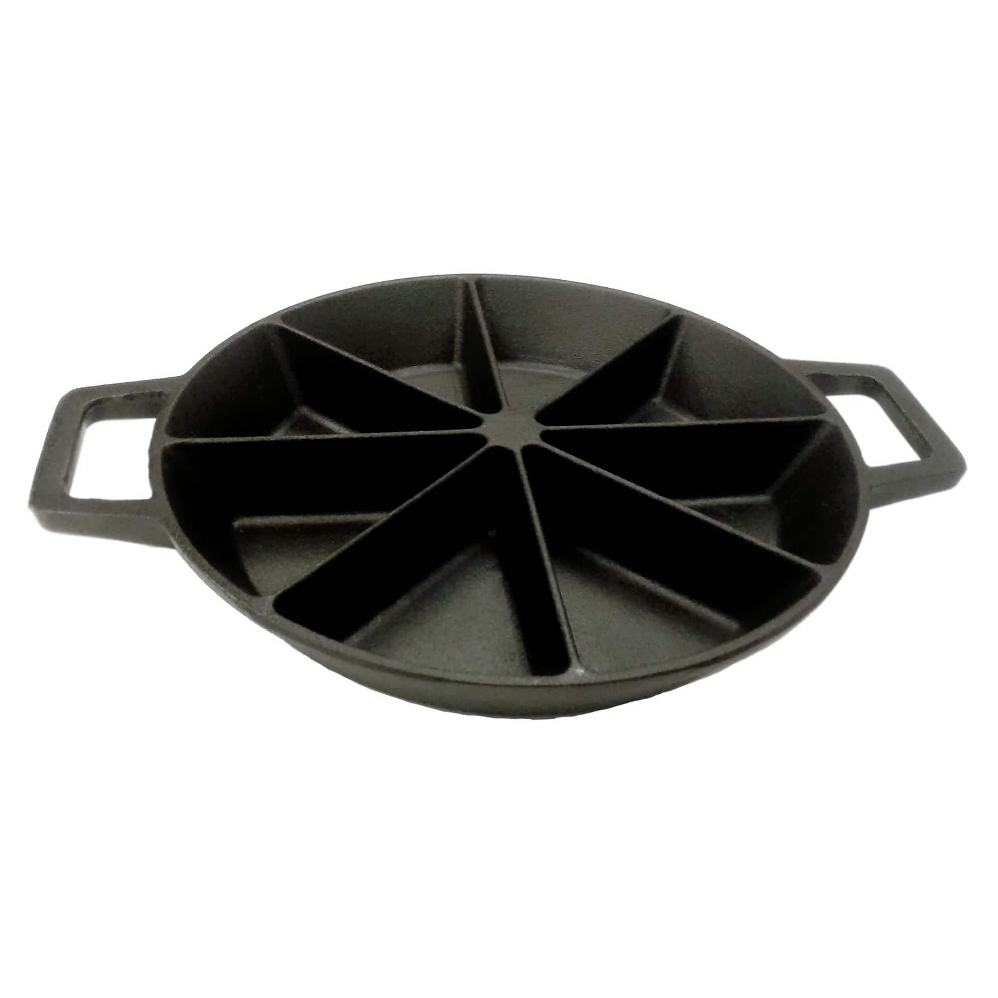 Bayou Classic - 10" Round Cast Iron Wedge Cornbread Skillet Pan with Loop Handles - Black