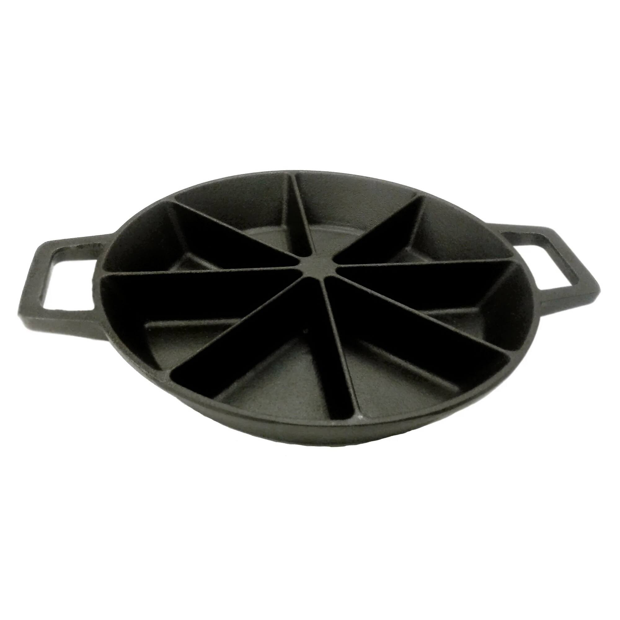 Front. Bayou Classic - Bayou Classic 10" Round Cast Iron Wedge Cornbread Skillet Pan with Loop Handles - Black.