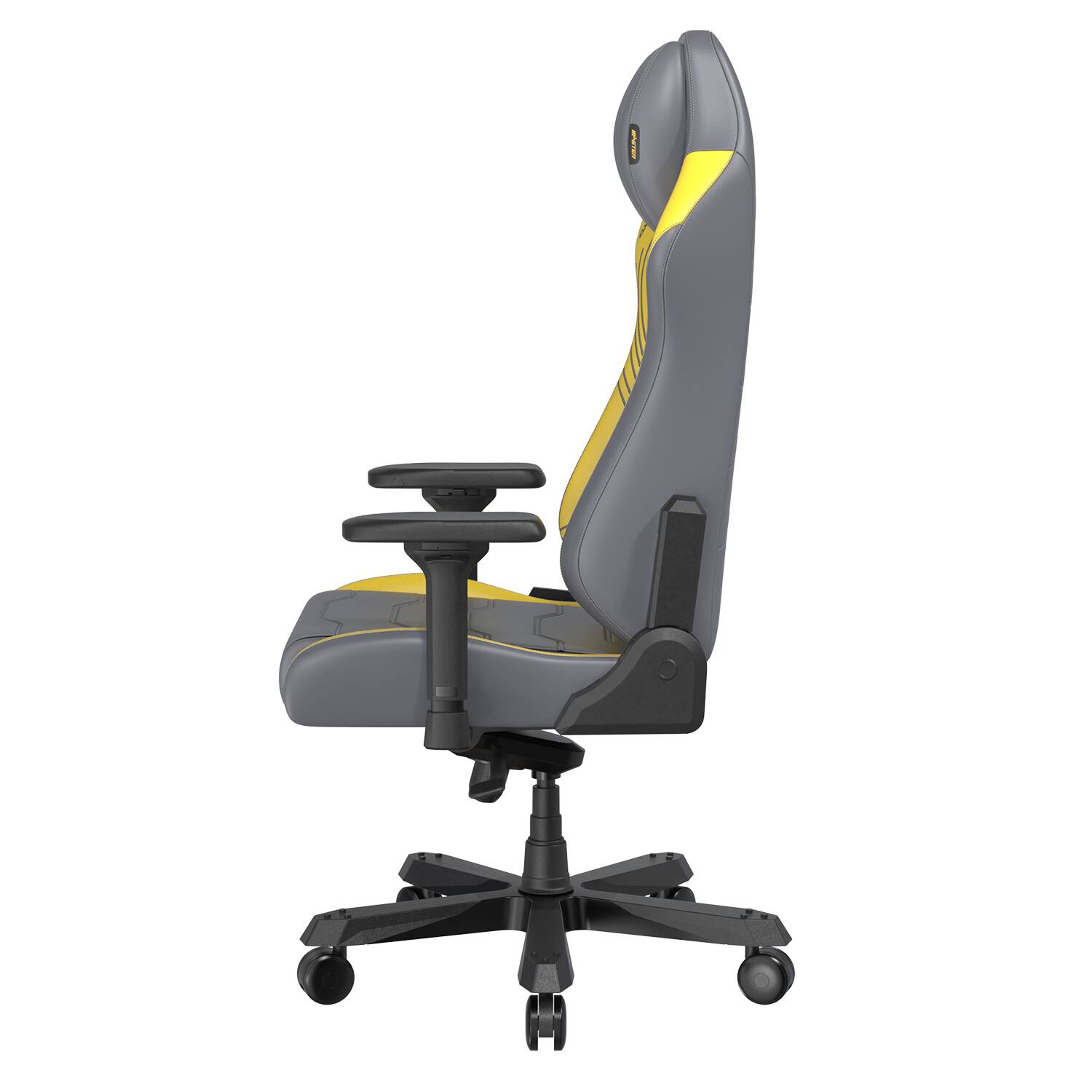 Alt View 2. DXRacer - DXRacer Master Series Gaming Chair – Gray and Yellow Line, Premium PU Leather with Built-In Lumbar Support & 4D Armrests - Gray and Yellow.